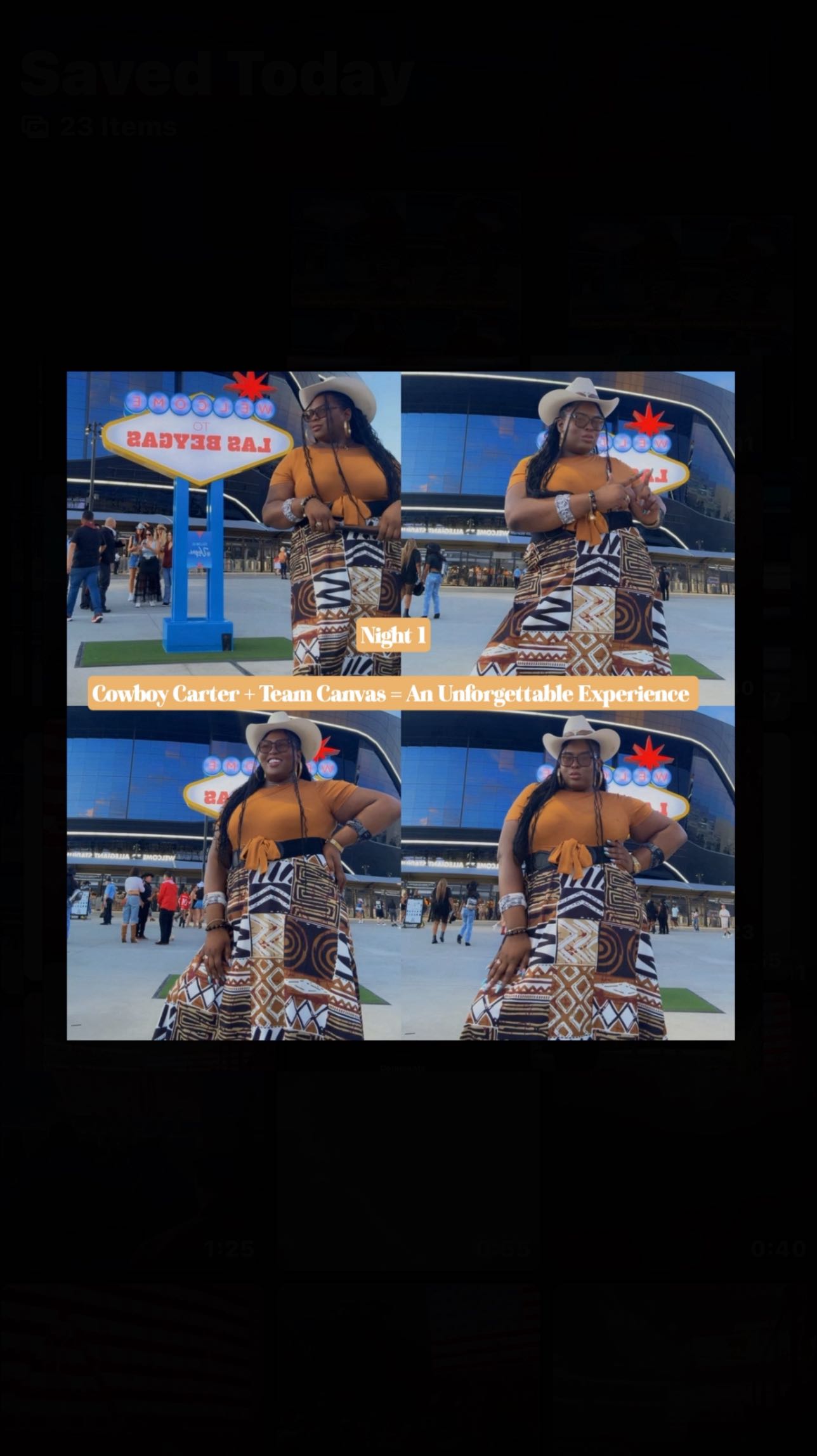 Instagram post by @theiconchanel for Canvas Beauty Brand. Caption reads: NIGHT 1 of the Cowboy Carter + Canvas Beauty....