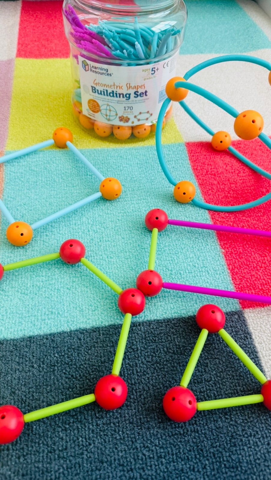 Instagram post by @erikadeane315 for Learning Resources. Caption reads: Let’s build 2D and 3D shapes!

These geometric....