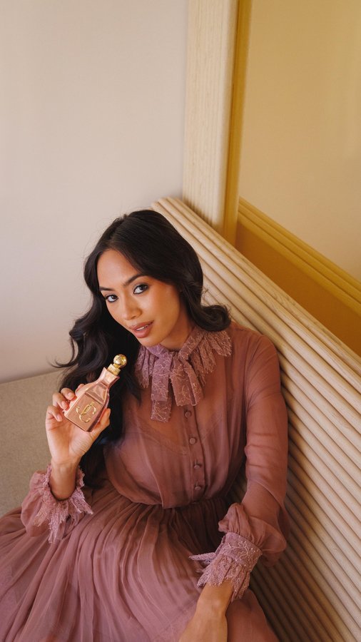 Instagram post by @miarandria for Jimmy Choo. Caption reads: No look is complete without a signature scent and....