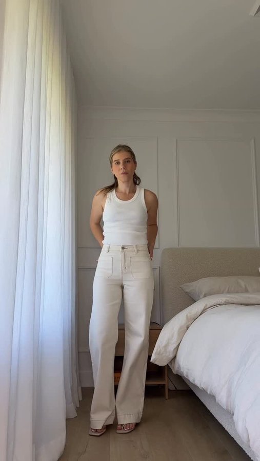 Instagram post by @katelin.z.wears for Flo & Frankie. Caption reads: Three ways I’m styling the Zoey Jeans for....