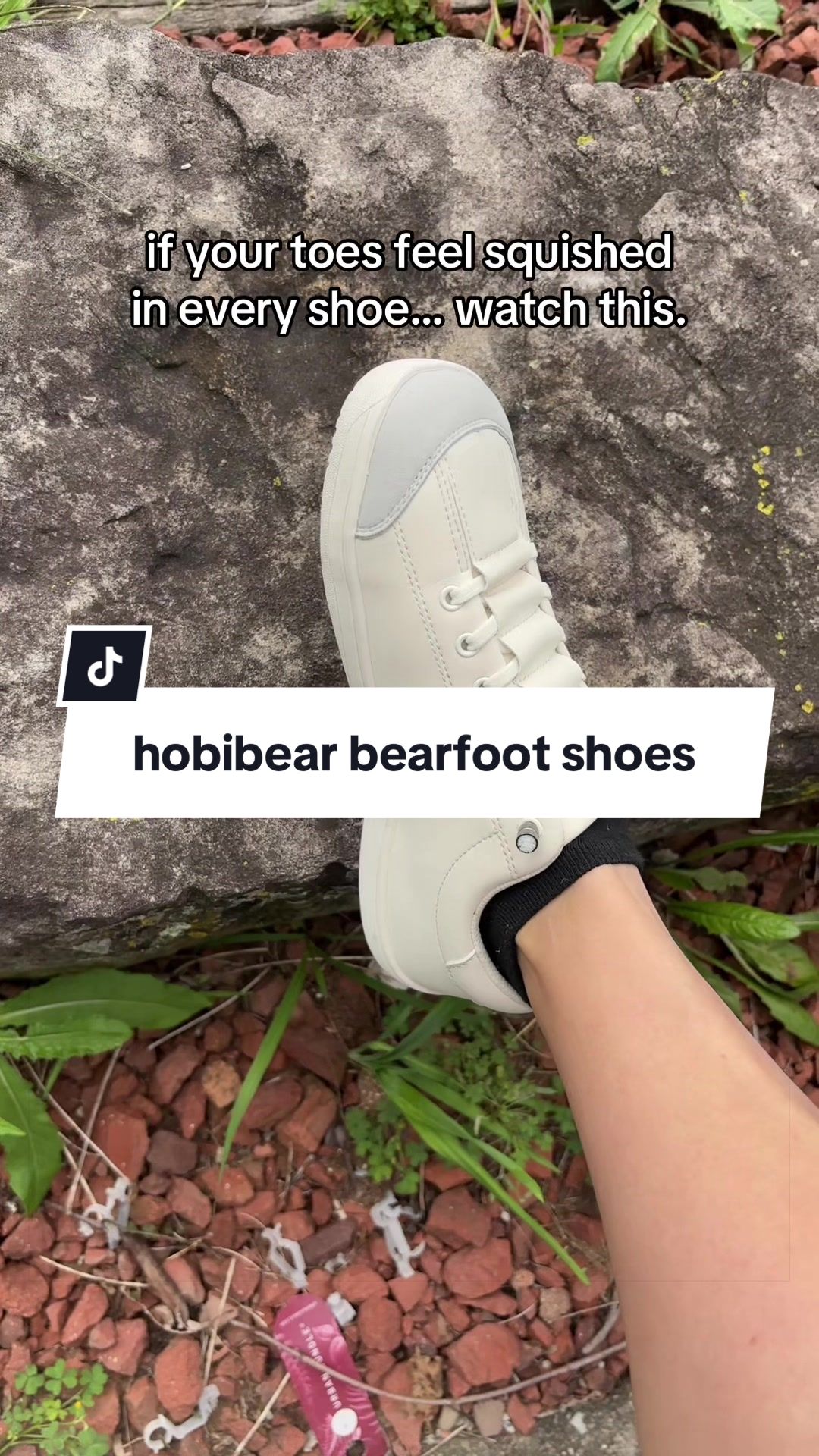 TikTok post by @kristenshobert for HOBIBEAR Shoes. Caption reads: [...] casual, and easy to slip on. @HOBIBEAR SHOES....