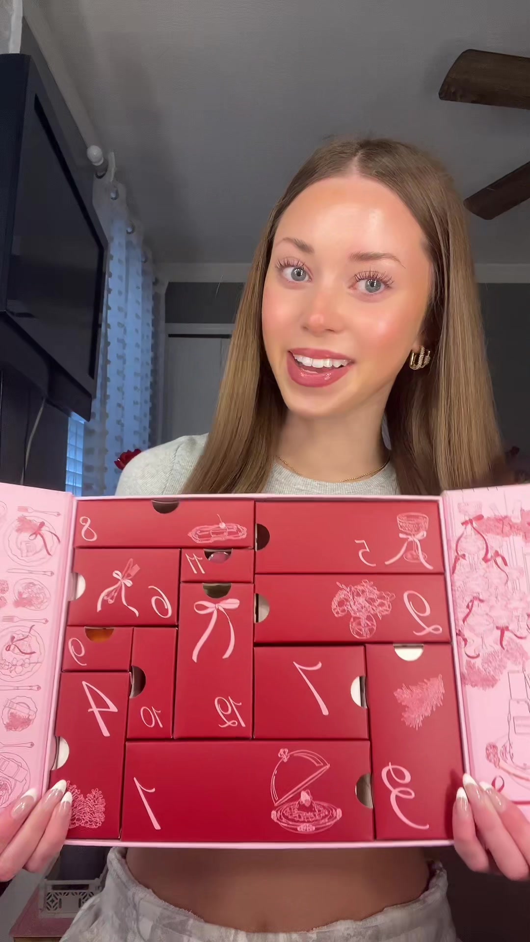 TikTok post by @ashleycosticgrwm for Glow Recipe. Caption reads: @Glow Recipe advent calendar unboxing!!! 🎁🎄....