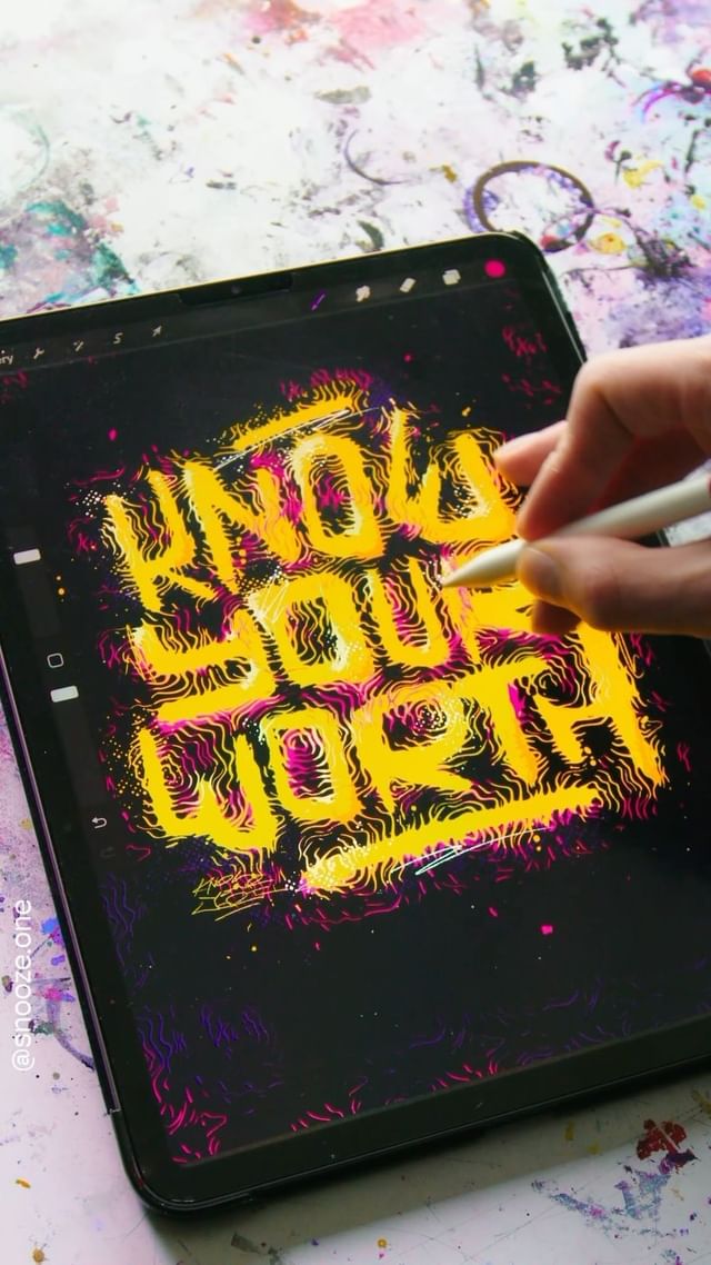 Instagram post by @snooze.one for Procreate. Caption reads: (ad/ werbung) What do you think of this texture?....