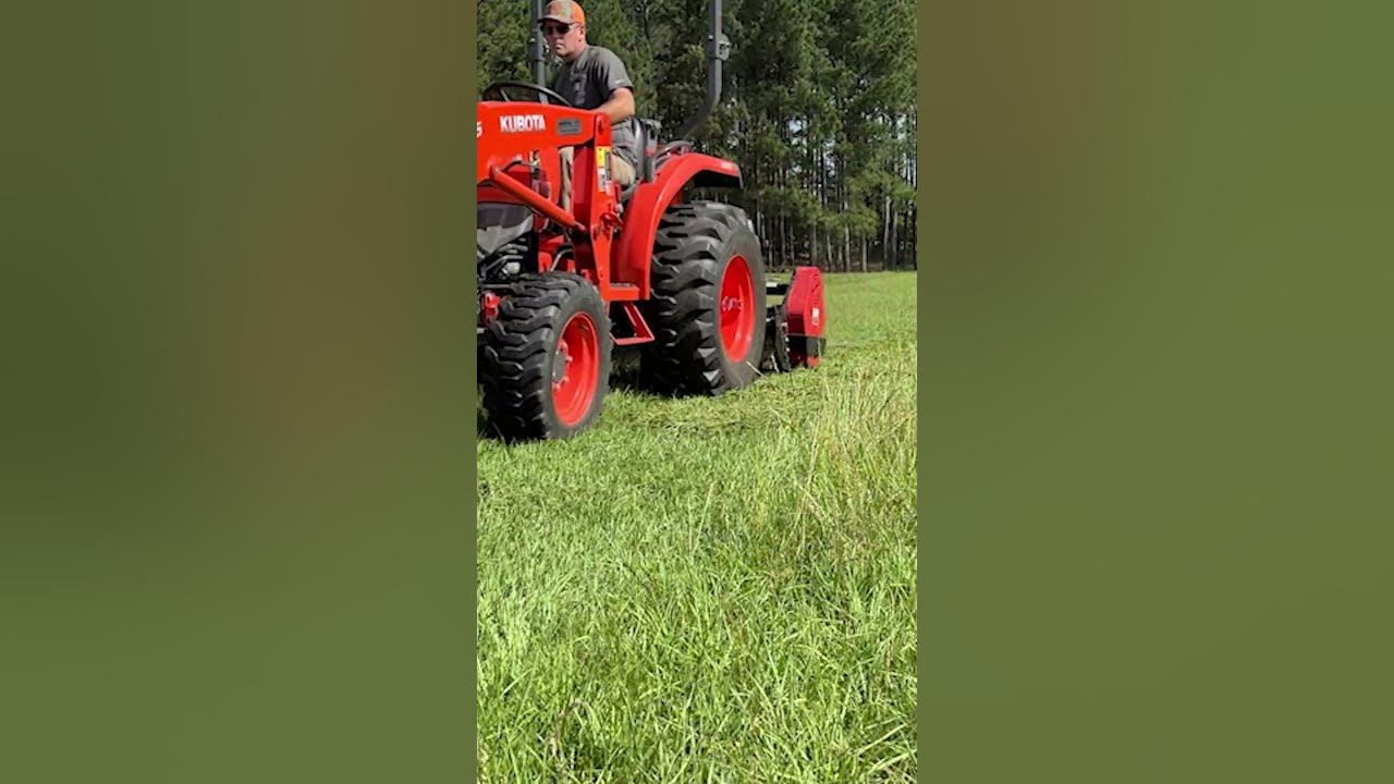 YouTube post by @PineyGroveHomestead for VEVOR. Caption reads: You Will SELL Your Bush Hog After Watching This! ....