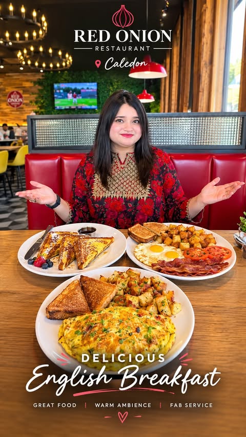 Instagram post by @sarahslifediaries for Toronto/GTA Business Promotions & Collaborations. Caption reads: Breakfast done right at Red Onion Restaurant in....