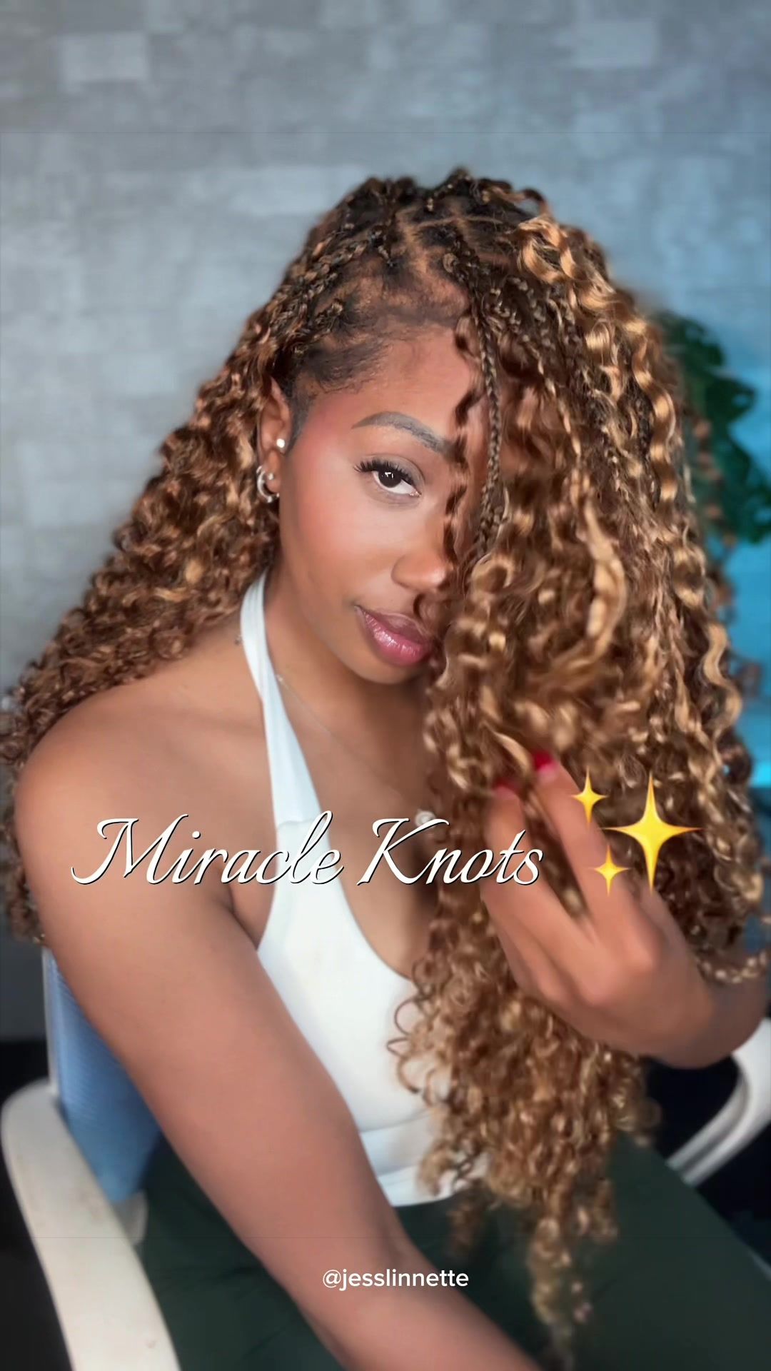 TikTok post by @jesslinnette for Geeta Hair. Caption reads: the volume… the curls… the blend… yeah this one....