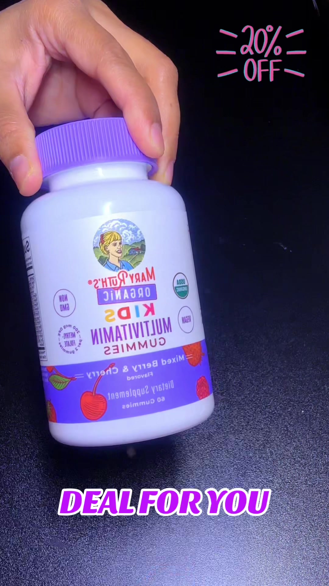 TikTok post by @the_chaos_coordinator7 for MaryRuth's Kids. Caption reads: MaryRuth’s Organic Kids Multivitamin Gummies(20%....