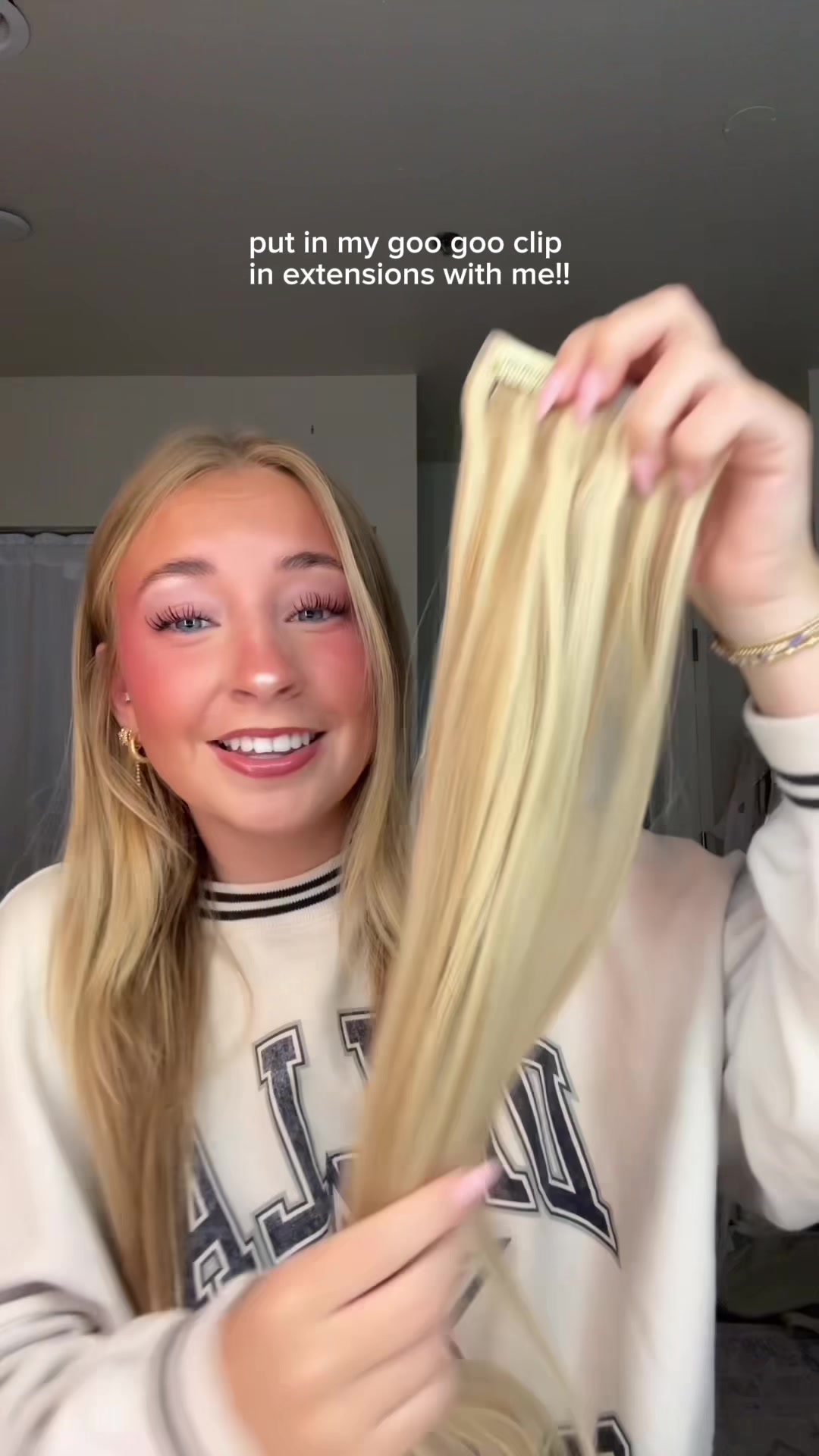 TikTok post by @funsupercoolblonde for Googoo Hair. Caption reads: I’m obsessed @googoohair_tiktok #googoohair [...].
