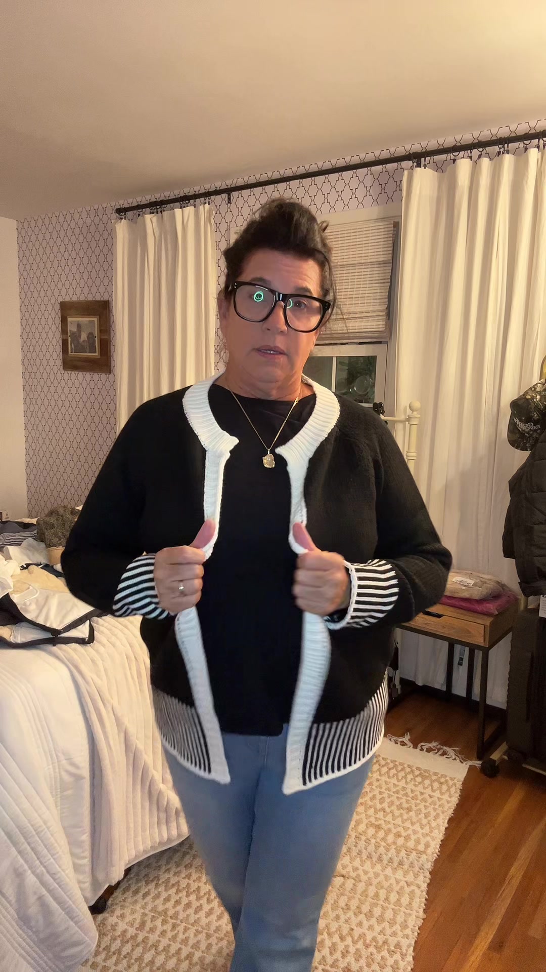 TikTok post by @mommamck123 for Grace Karin US Shop. Caption reads: Linked cardigan . Vest in showcase . @Grace Karin....