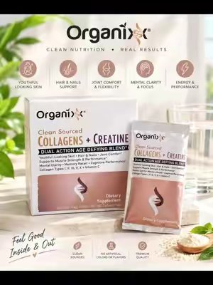 TikTok post by @rrloveivory for Organixx. Caption reads: Organixx Clean Sourced Collagens + Creatine is....