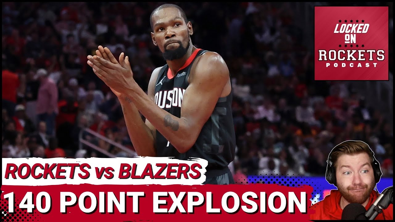YouTube post by @LockedOnRockets for FanDuel. Caption reads: UNSTOPPABLE: Houston Rockets Offense COOKS Blazers....