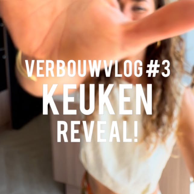 Instagram post by @veggilaine for Samsung. Caption reads: Verbouwvlog #3: KEUKEN REVEAL! 
 
Geloof het of....
