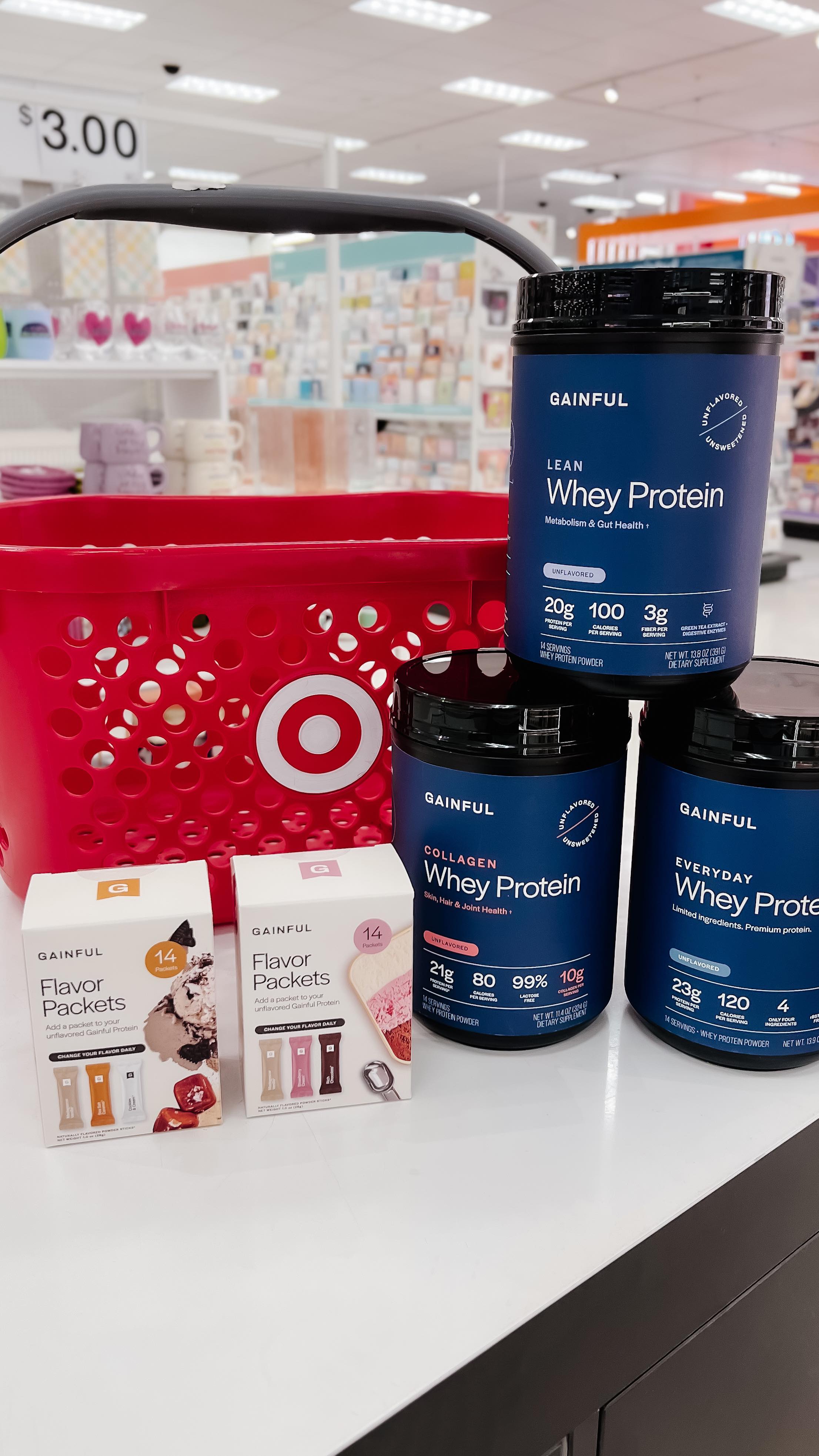 Instagram post by @target_cheer for Gainful. Caption reads: [...] the same protein flavor day after day,....