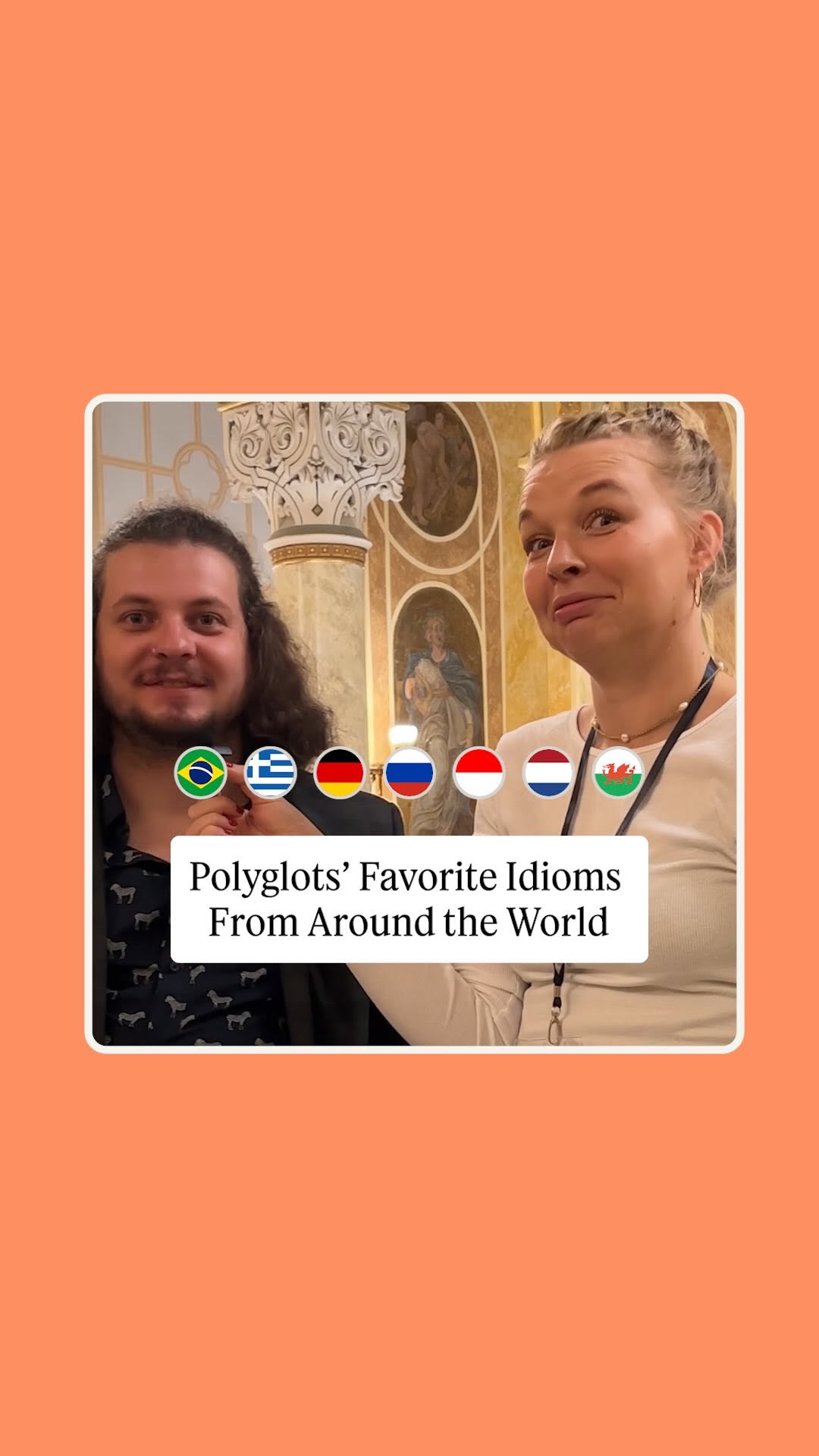 Instagram post by @polyglotconference for Babbel. Caption reads: We asked polyglots what their favorite idioms were....