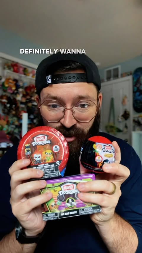 Instagram post by @bibbidi.bobbidi.beard for Just Play. Caption reads: [...] Doorables with me! #Marvel #Doorables....