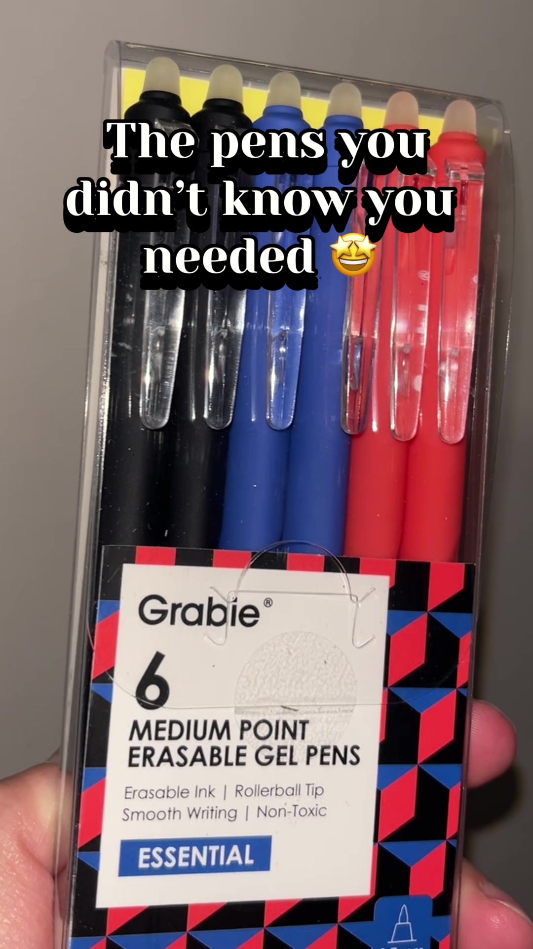 TikTok post by @kendallcutie202 for Grabie. Caption reads: #pens #school #erasablepens @Grabie.