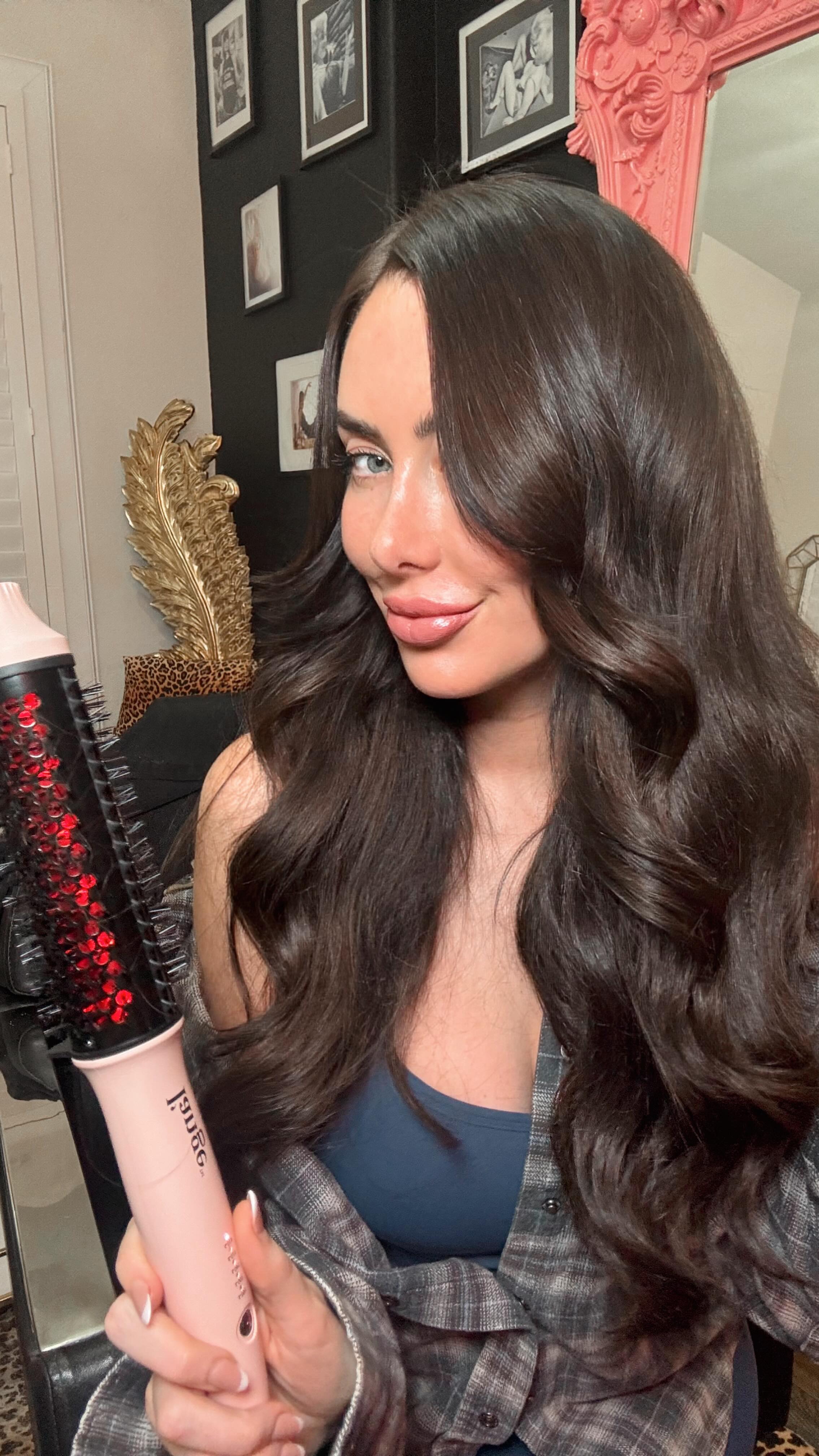 Instagram post by @mermaidhairxo for L'ange Hair. Caption reads: Easy breezy blowout brush for beginners!! This....