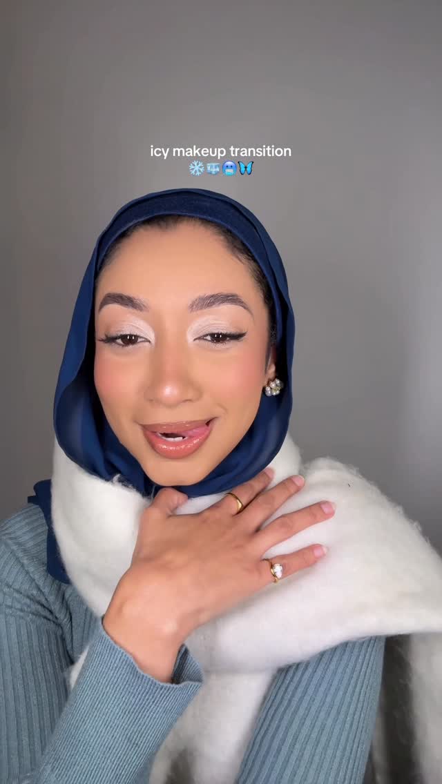 Instagram post by @farhana_oberson for Fenty Beauty. Caption reads: Icy makeup transition 🩵🤍

#makeup #transition....