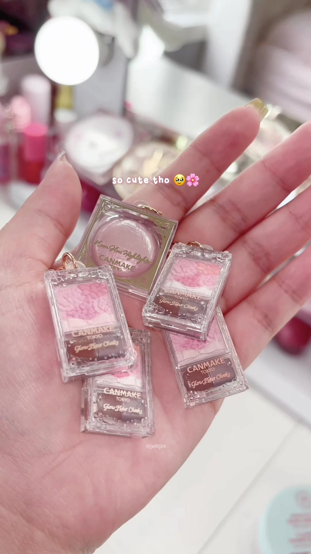 TikTok post by @jellijin for CANMAKE USA. Caption reads: These are SO CUTE🧸🌸 but I can’t believe how many....