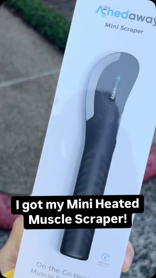 Instagram post by @logisticwellness for Achedaway. Caption reads: [...] my new Mini Heated Muscle Scraper from....