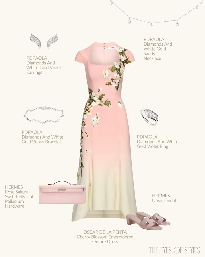 Instagram post by @theeyesofstyles for PDPAOLA. Caption reads: [...] grace beneath the Italian blossoms with....