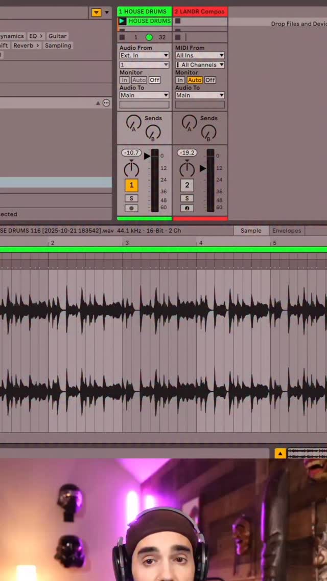Instagram post by @taetro for LANDR. Caption reads: quick ideas with Composer by @landrmusic....