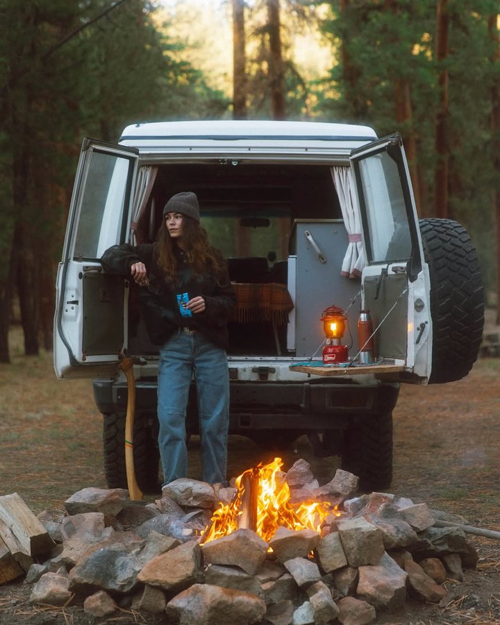 Instagram post by @alexandr_ford for TRUBAR. Caption reads: [...] stoked for cozy campfire season 🪵 ⠀ TRUBAR....