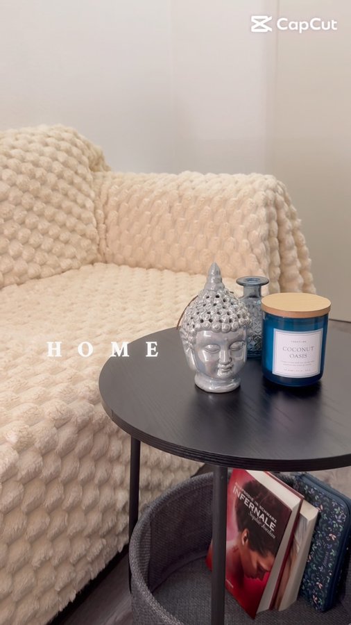 Instagram post by @kedtheblogger for slashop. Caption reads: Sofa Cover @slashopofficial 🤍 The Cutie Table....