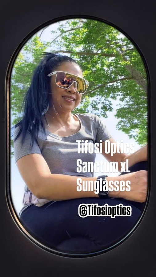 Instagram post by @hafachamorita for Tifosi Optics. Caption reads: [...] weight protective filter sunglasses....