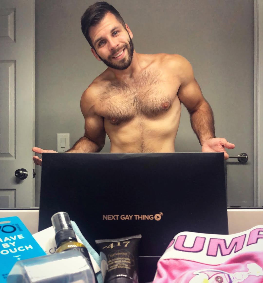 Instagram post by @johnizon for Next Gay Thing. Caption reads: Love coming home to a surprise from @nextgaything....