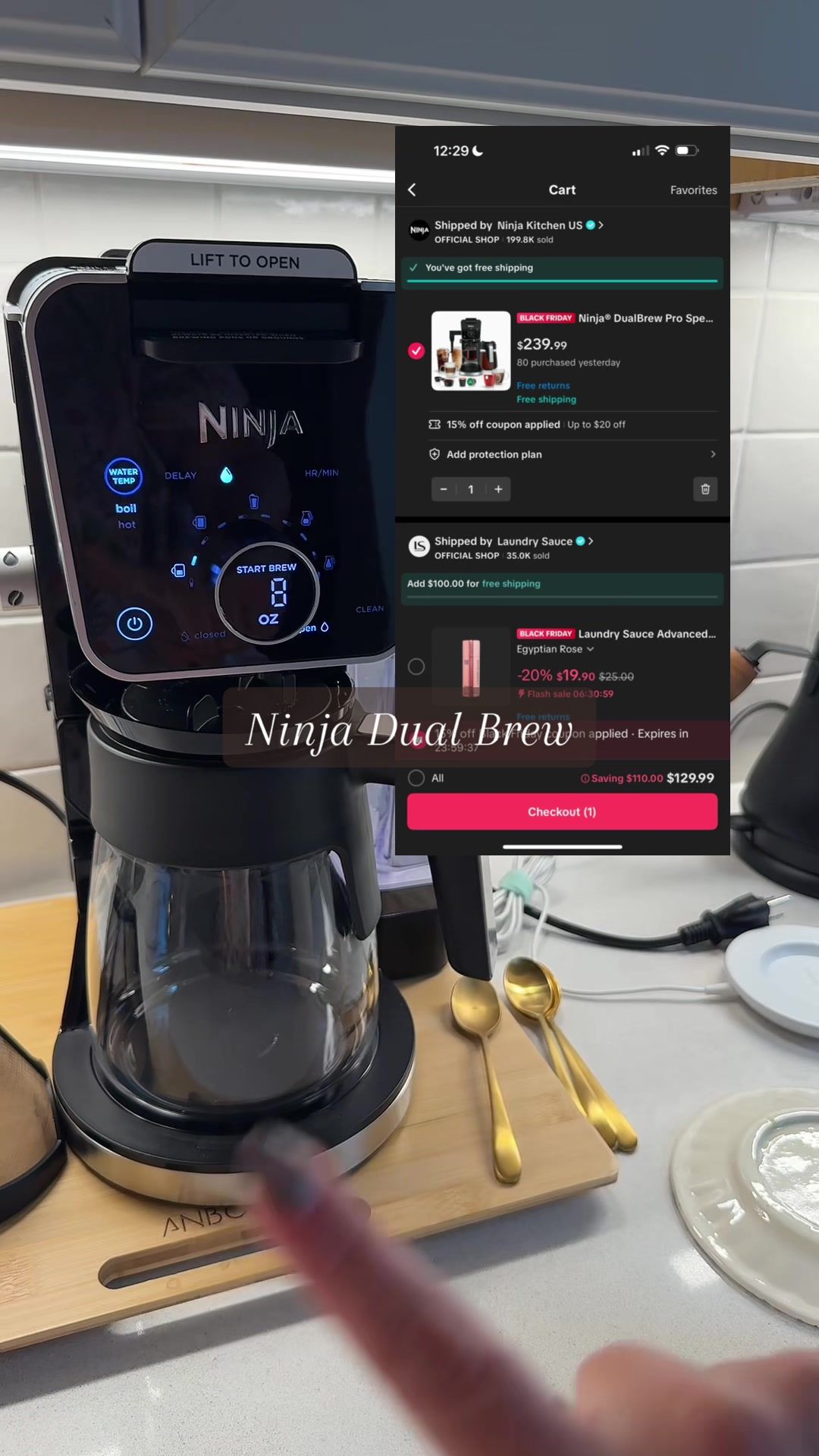 TikTok post by @itsabbyak for Ninja Kitchen. Caption reads: [...] boiled water are my favorites @Ninja Kitchen....