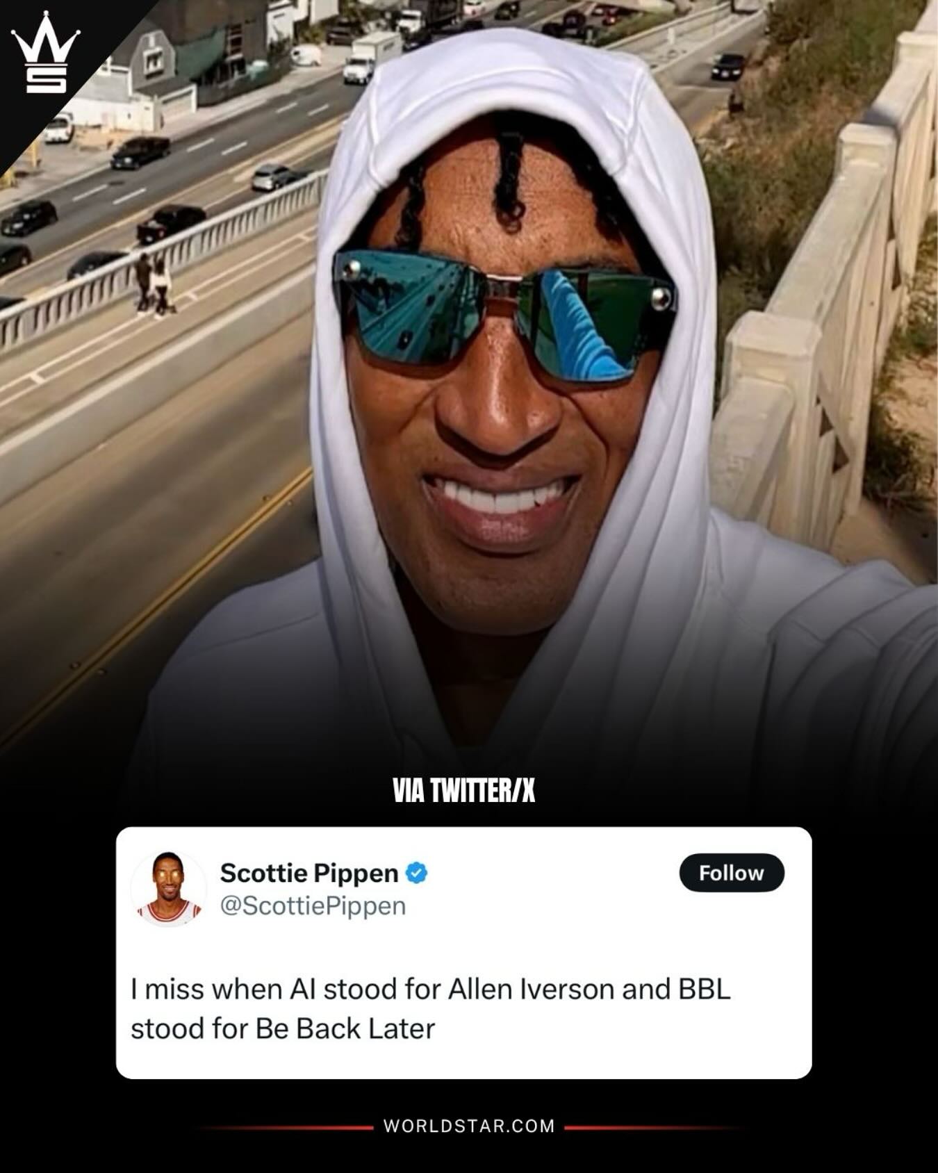 Instagram post by @worldstar.sport for Worldstarhiphop. Caption reads: #ScottiePippen is tired of it! 😂🤣.