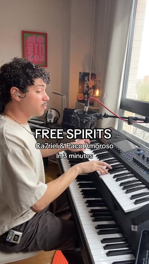 Instagram post by @andreewofficial for Yamaha Music. Caption reads: El Álbum FREE SPIRITS de @ca7rielypacoamoroso....