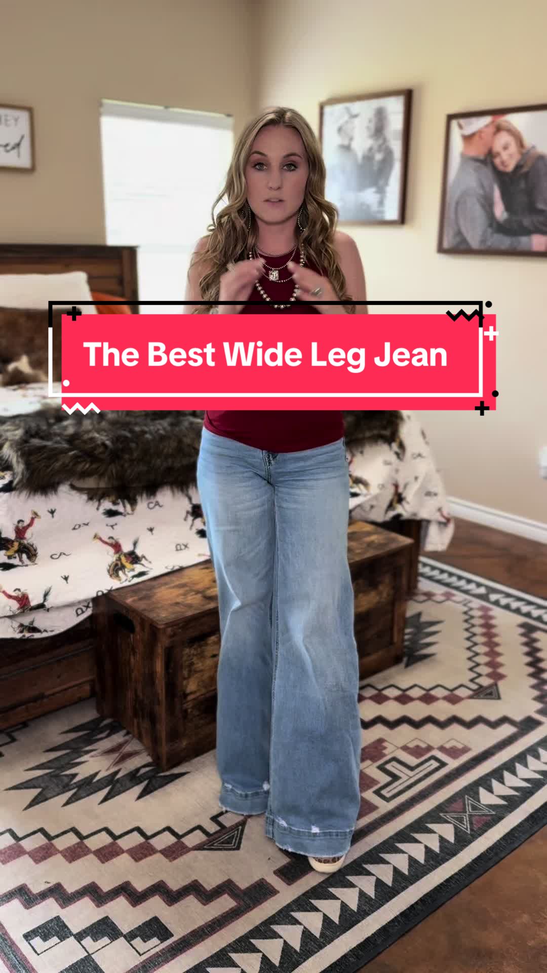 TikTok post by @alexisthompson_txranches for Ava Lane Boutique. Caption reads: [...] these cute wide leg jeans from @Ava Lane....