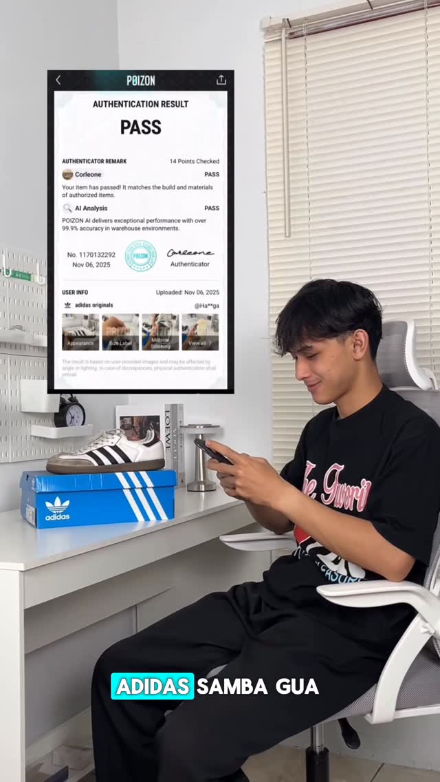 Instagram post by @hafhidzbr for POIZON. Caption reads: Udah ga zaman ketipu barang kw, cobain free legit....