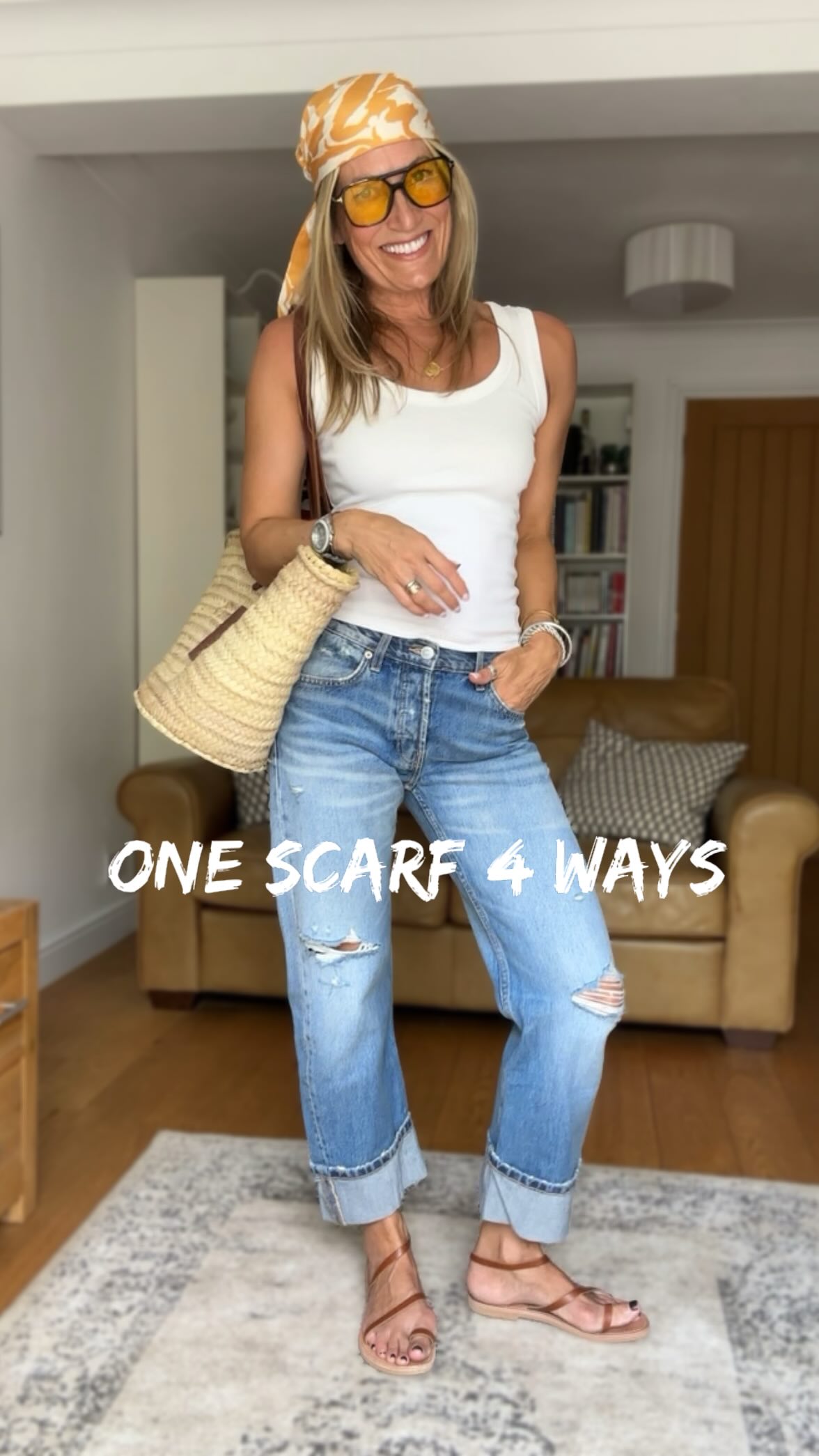 Instagram post by @abi.loves.style for ROXY. Caption reads: A scarf can be worn so many ways to add interest....