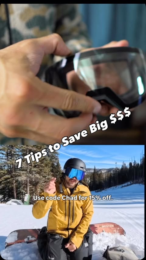 Instagram post by @chadahooche_ for OutdoorMaster. Caption reads: Save $ this ski season with these tips! ➡️

• Get....