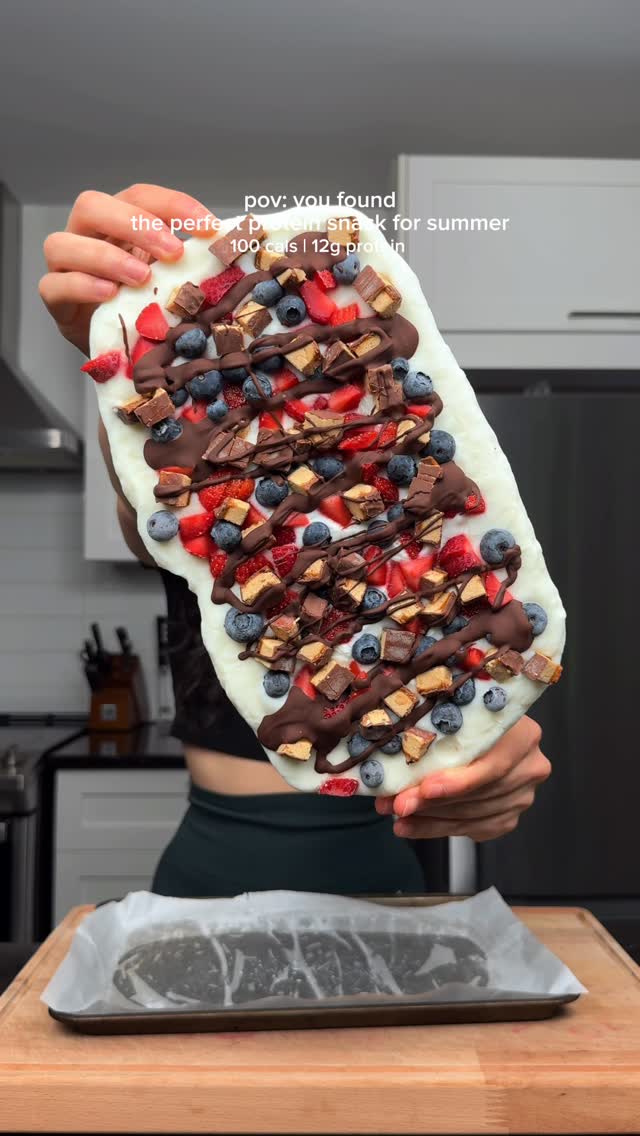 Instagram post by @itsboutheina for Grenade. Caption reads: Healthy Frozen Yogurt Bark Recipe (10g Protein per....
