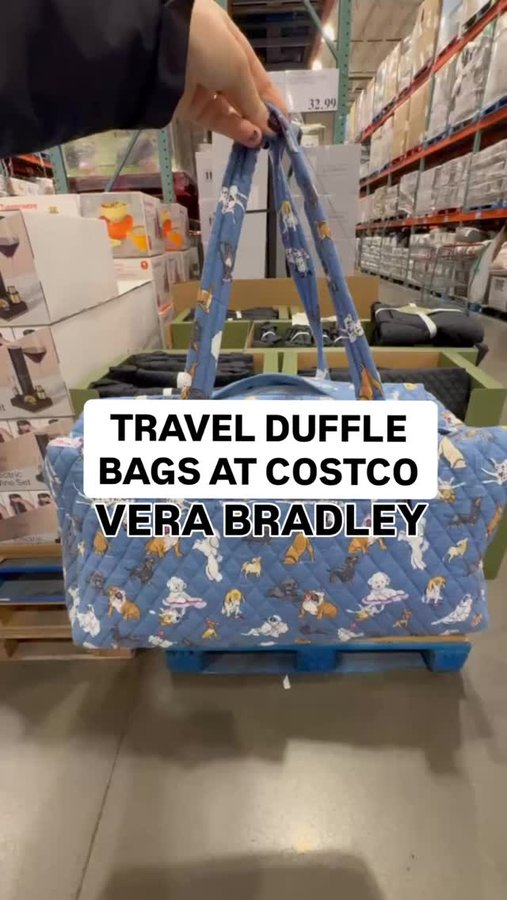 Instagram post by @costcofam4u for Vera Bradley. Caption reads: 🎒 VERA BRADLEY LARGE TRAVEL DUFFEL
Item #1952866....