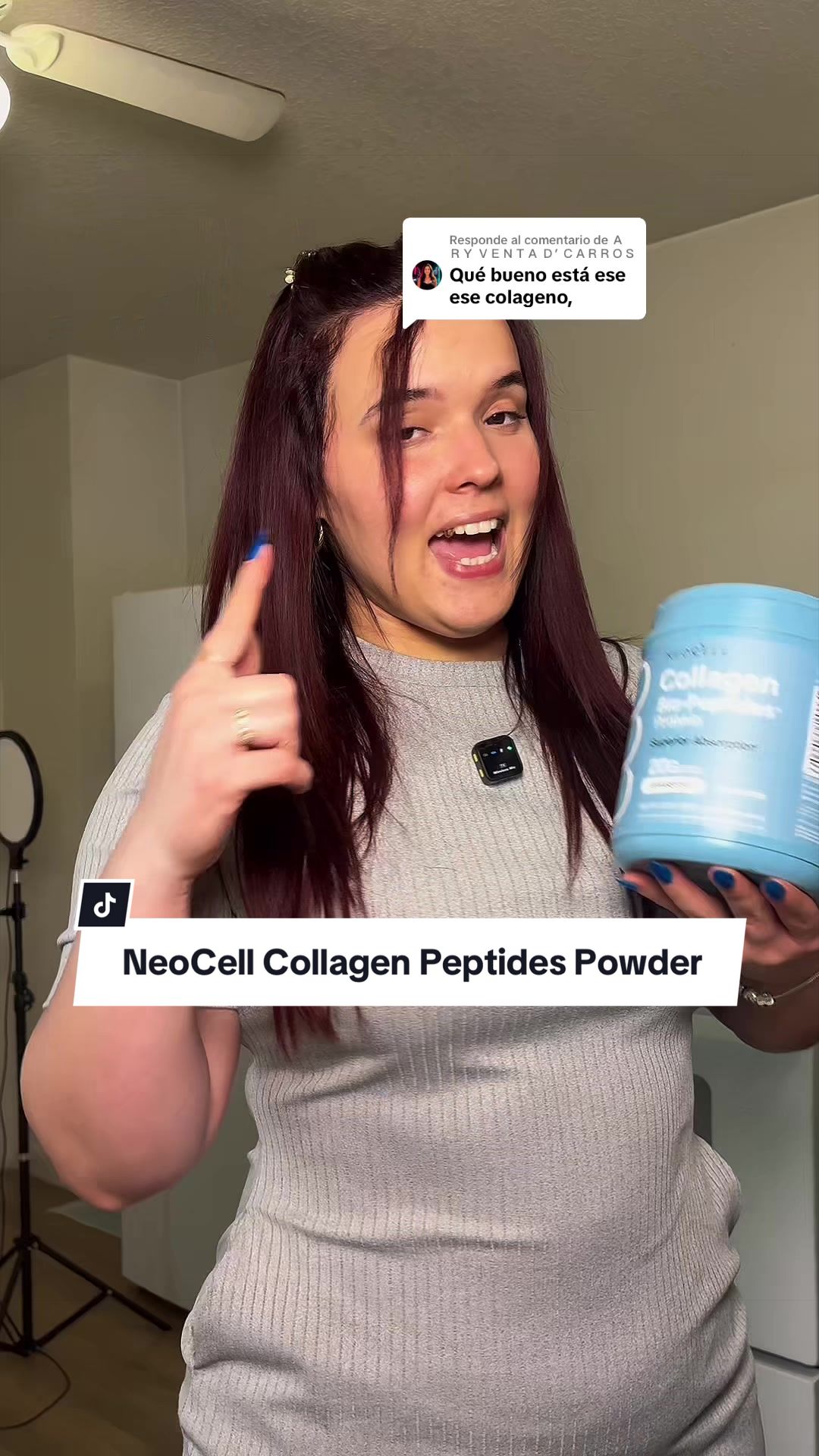 TikTok post by @aida_negociodigital for NeoCell. Caption reads: Respuesta a @ＡＲＹ ＶＥＮＴＡ Ｄ’ ＣＡＲＲＯＳ NeoCell Collagen....