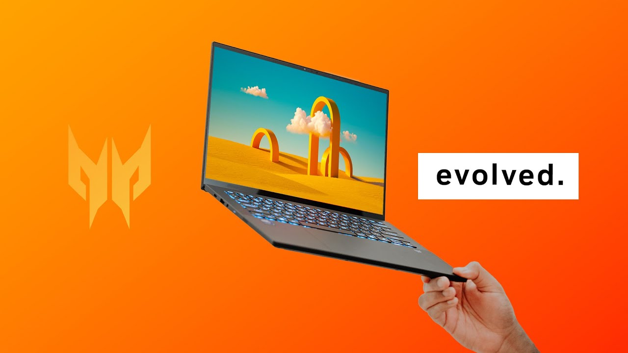 YouTube post by @HardwareCanucks for Acer. Caption reads: Their THINNEST 14" Gaming Laptop.