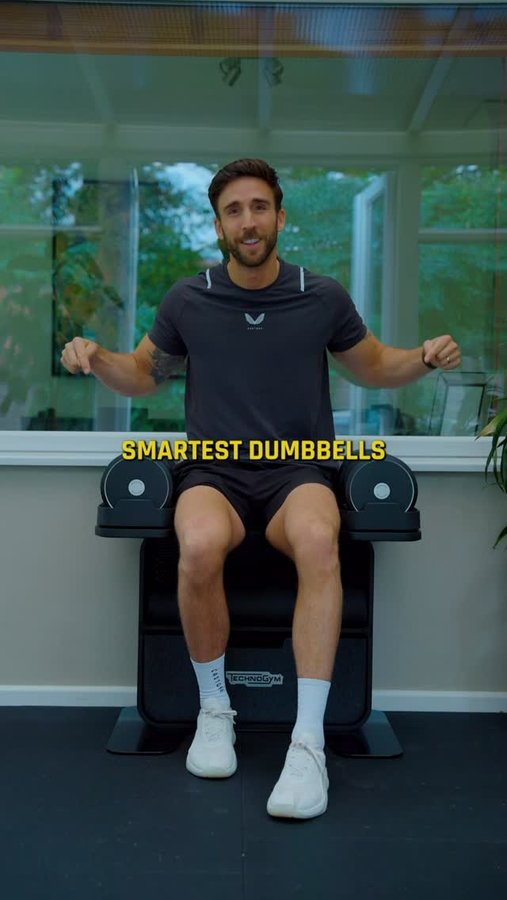 Instagram post by @london_fitness_guy for Technogym. Caption reads: Are these the best dumbbells you can get for home....