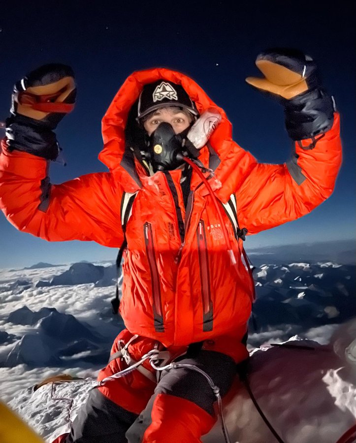 Instagram post by @zachoneverest for GU Energy Labs. Caption reads: Everest Summit 2022! I’m back at base camp safe....