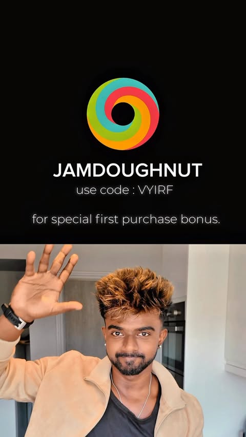 Instagram post by @imrxjesh for JamDoughnut. Caption reads: [...] special first purchase bonus) . . .....