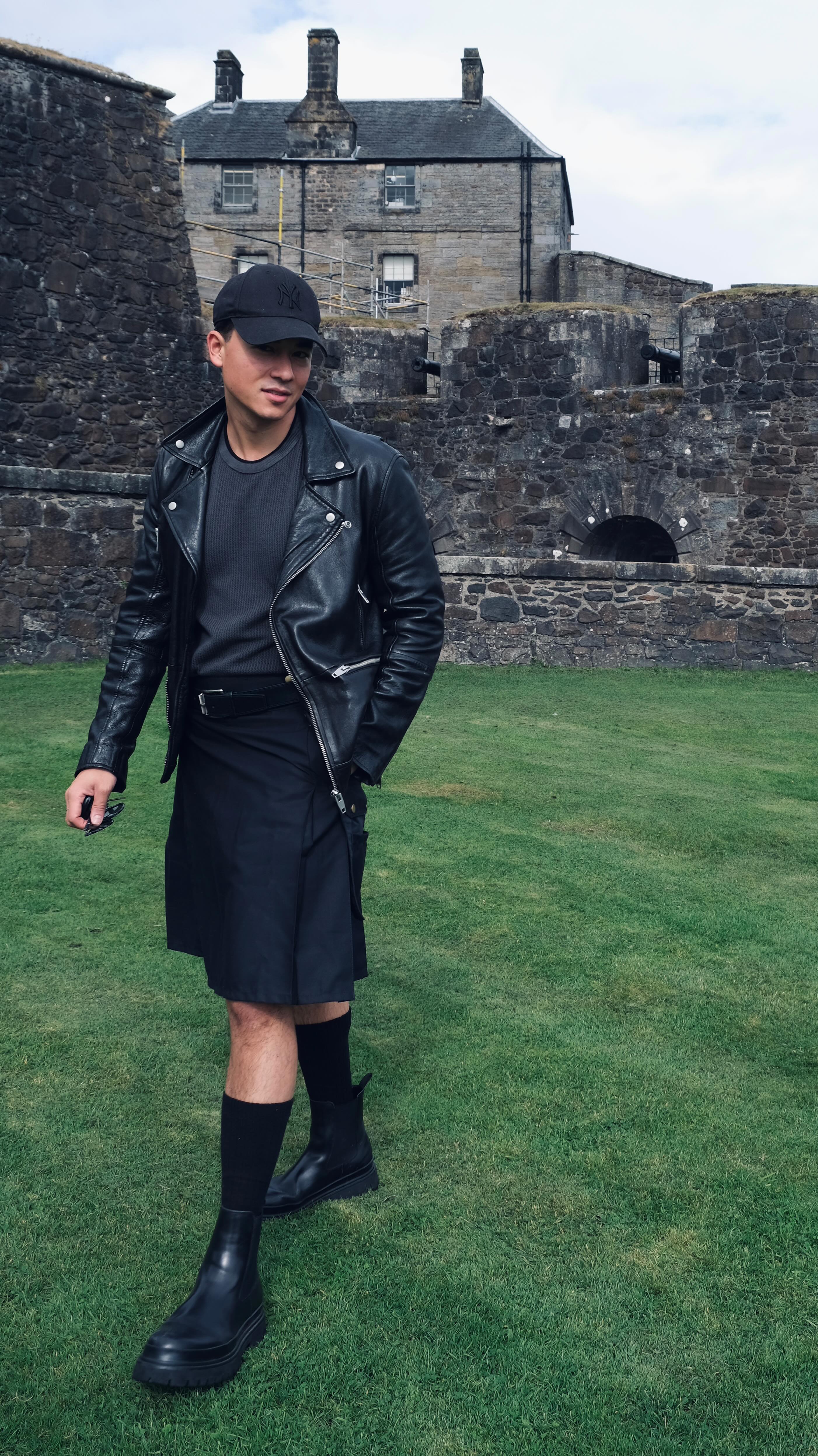 Instagram post by @natekatsuki for Memo Paris. Caption reads: A kilt styled in the Highlands, finished with....