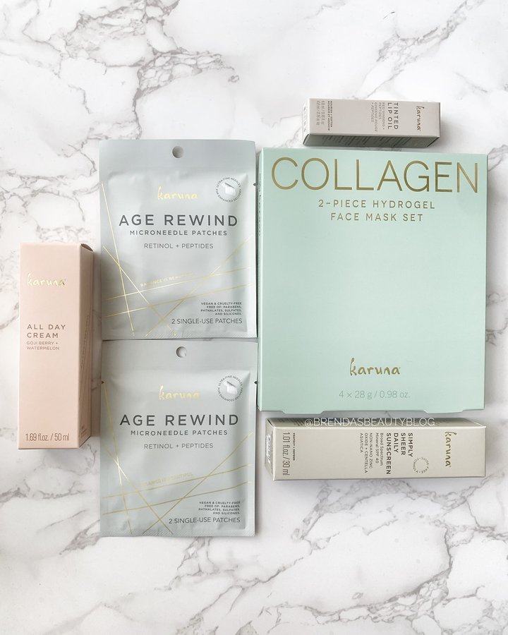 Instagram post by @brendasbeautyblog for Karuna Skin. Caption reads: #giftedbykarunaskin @karunaskin The essentials for....
