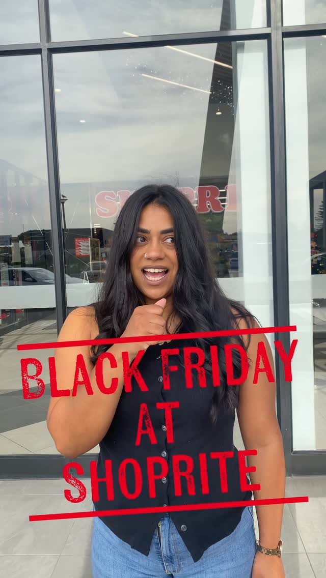Instagram post by @megansisaacs for Shoprite SA. Caption reads: @shopritesa . Black Friday. Say less. 🛒🛍️

A....