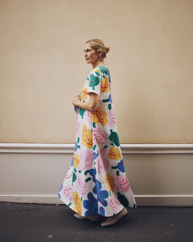 Instagram post by @kellyrutherford for Marimekko. Caption reads: ad│ feeling bold in @marimekko 🤍.