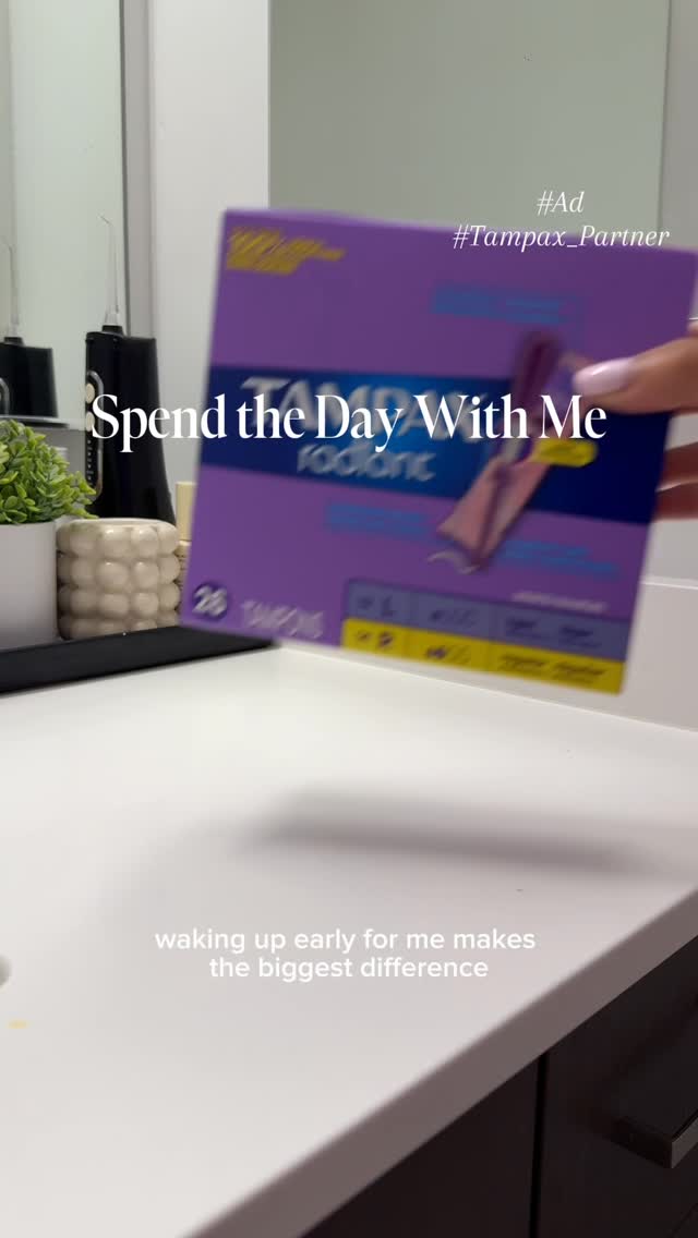 Instagram post by @ohmyletto for Tampax. Caption reads: #Ad #Tampax_Partner Spend a productive day with....