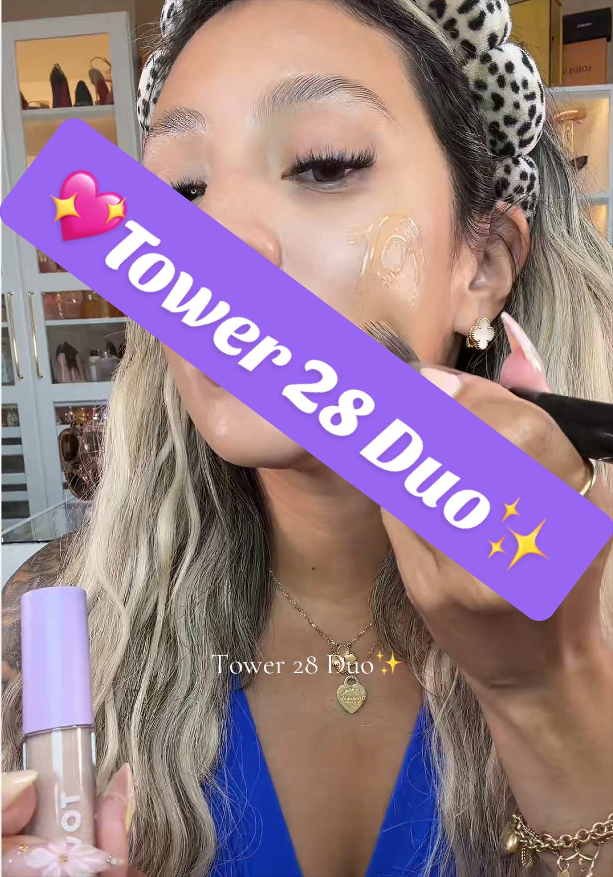 TikTok post by an influencer for Tower 28 Beauty. Caption reads: [...] SPF + concealer duo! ✨🤯#tower28beauty....